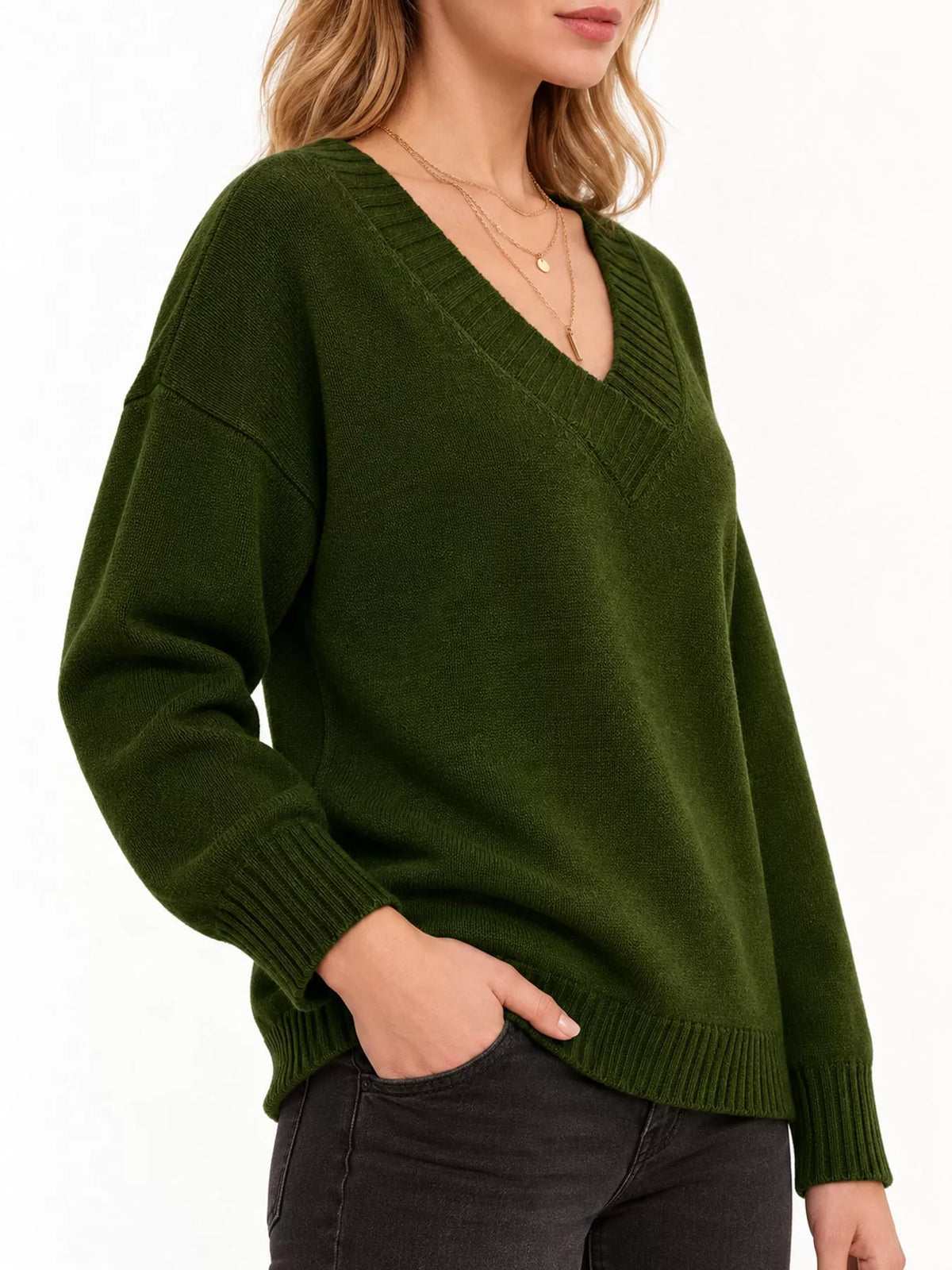 Full Size V-Neck Dropped Shoulder Sweater Plus Size