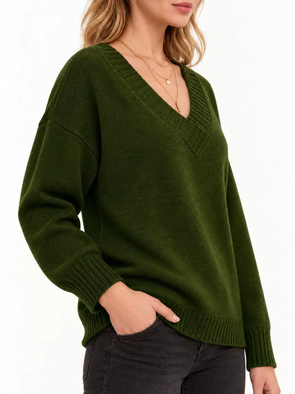 Full Size V-Neck Dropped Shoulder Sweater Plus Size