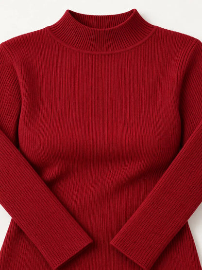 Elegant Slim-Fit Ribbed Mock Neck Knit Top