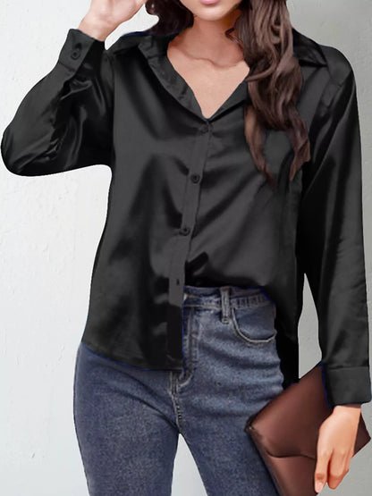 Satin Button-Down Long Sleeve Shirt