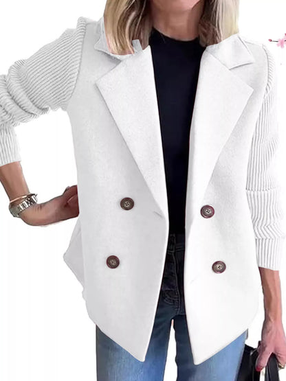 Full Size Double-Breasted Hybrid Blazer with Ribbed Knit Sleeves Plus Size