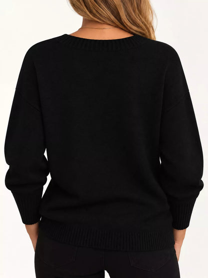 Full Size V-Neck Dropped Shoulder Sweater Plus Size