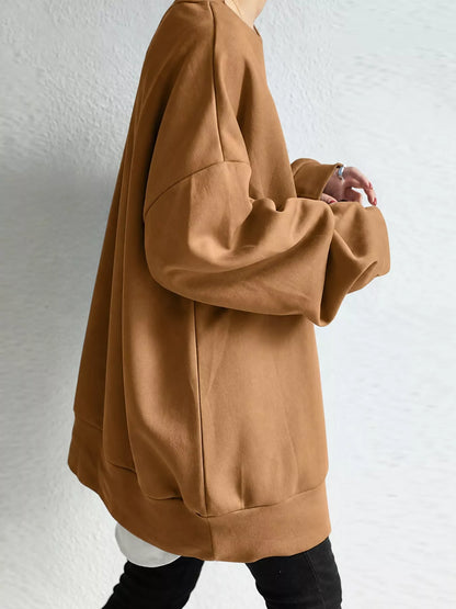 Full Size Solid Color Crew Neck Sweatshirt Plus Size