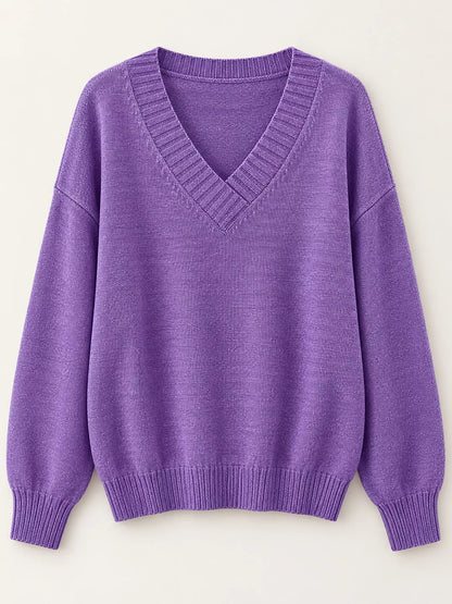 Full Size V-Neck Dropped Shoulder Sweater Plus Size