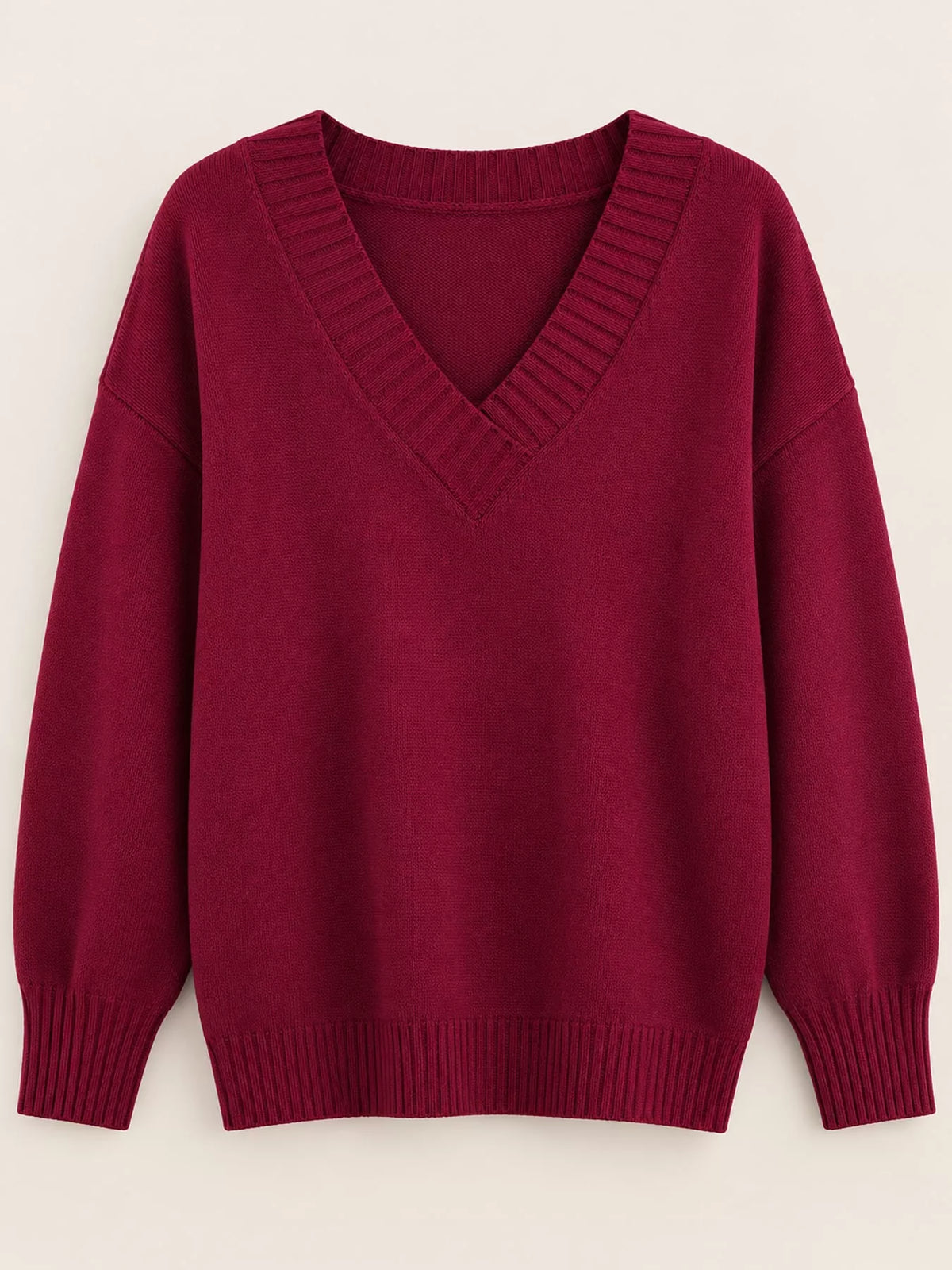 Full Size V-Neck Dropped Shoulder Sweater Plus Size