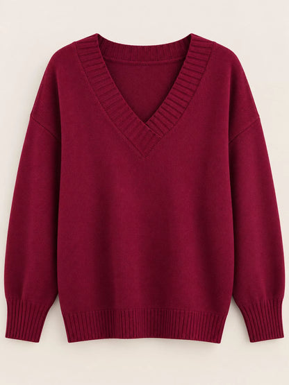Full Size V-Neck Dropped Shoulder Sweater Plus Size