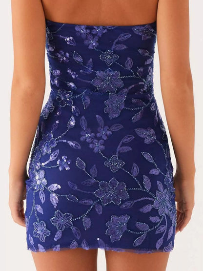 Floral Textured Strapless Mini Dress