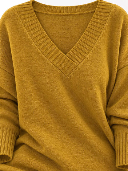 Full Size V-Neck Dropped Shoulder Sweater Plus Size
