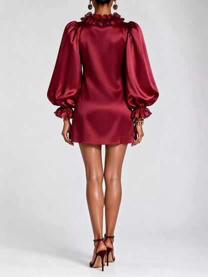 Ruffle Trim Puff Sleeve Mini Dress
