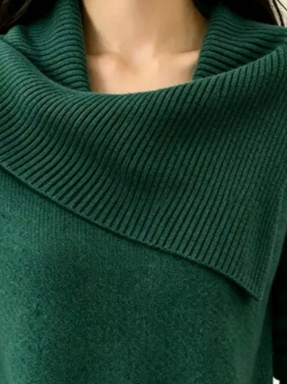 Full Size Asymmetric Ribbed Collar Sweater Plus Size