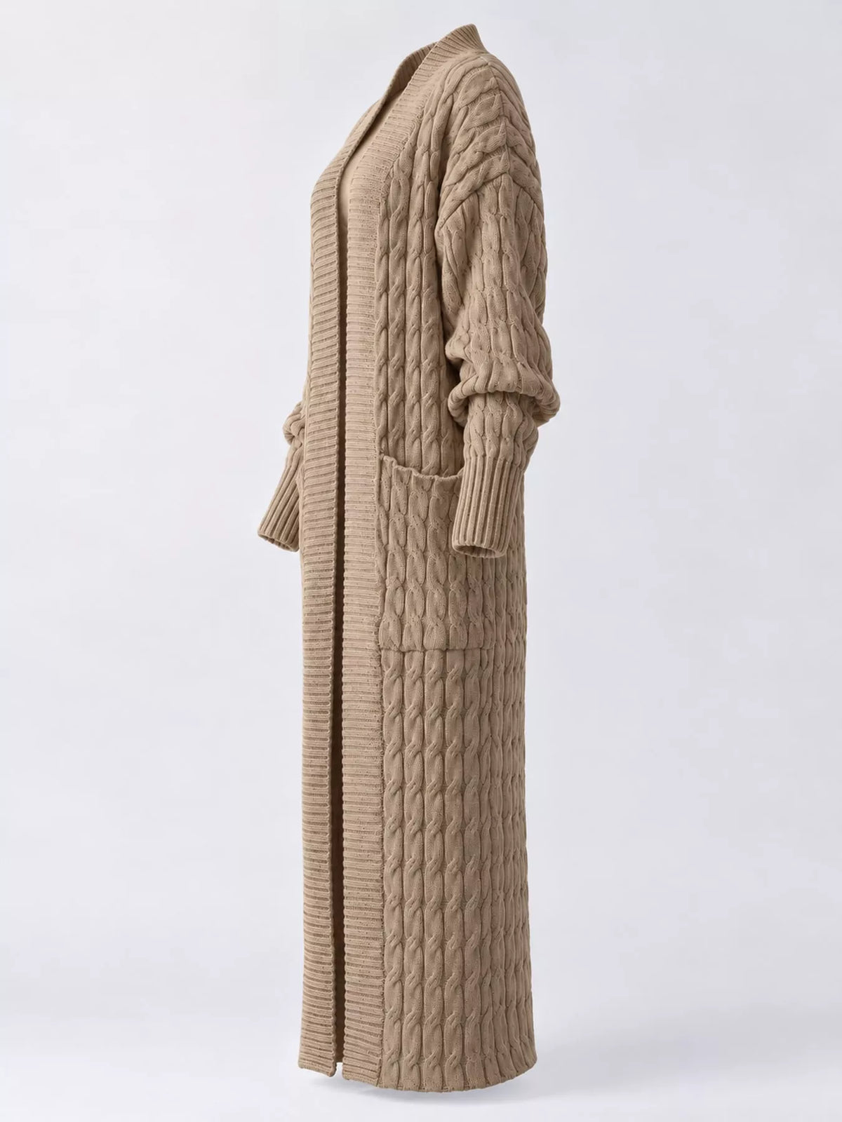 Elegant Cable-Knit Longline Open-Front Cardigan