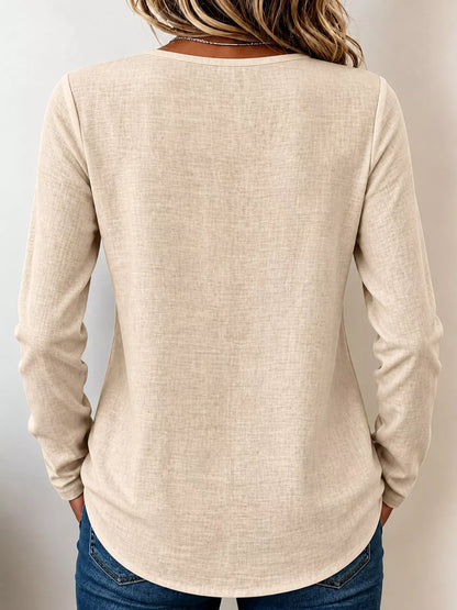 Full Size Long Sleeve Blouse with Decorative Wooden Buttons Plus Size