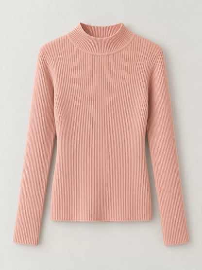 Elegant Slim-Fit Ribbed Mock Neck Knit Top