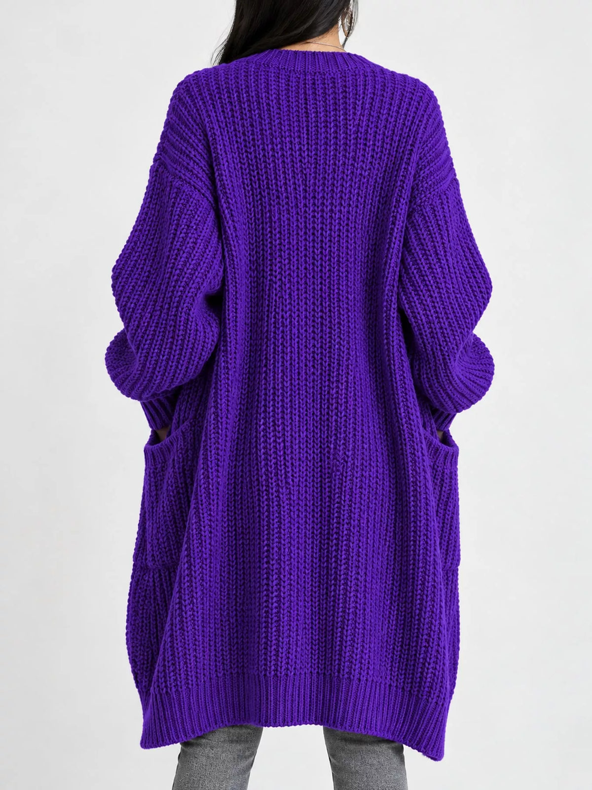 Full Size Chunky Knit Openwork Front Longline Cardigan Plus Size