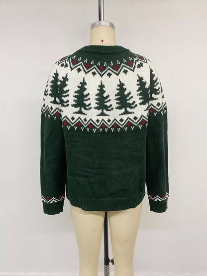Christmas Tree Pattern Round Neck Sweater