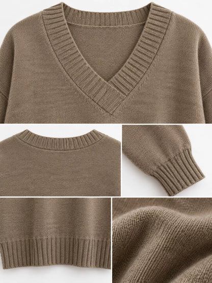 Full Size V-Neck Dropped Shoulder Sweater Plus Size