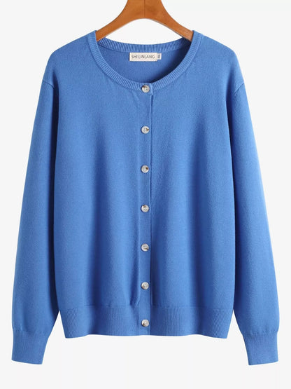 Plus Size Crew Neck Button-Down Knit Cardigan