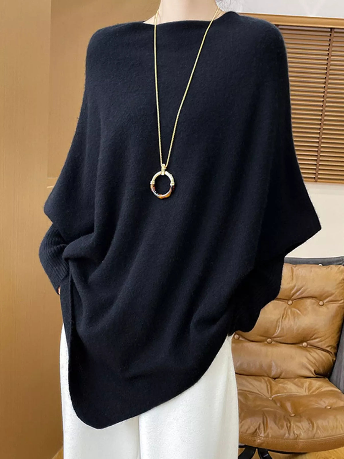 Asymmetrical Lantern Sleeve Sweater