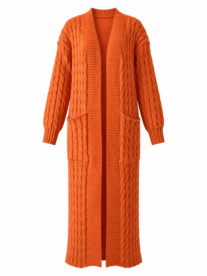 Elegant Cable-Knit Longline Open-Front Cardigan