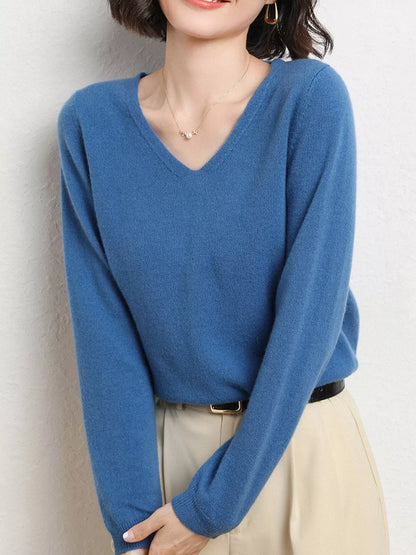 Elegant V-Neck Long Sleeve Soft Knit Top