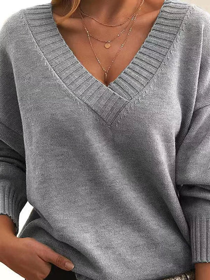 Full Size V-Neck Dropped Shoulder Sweater Plus Size