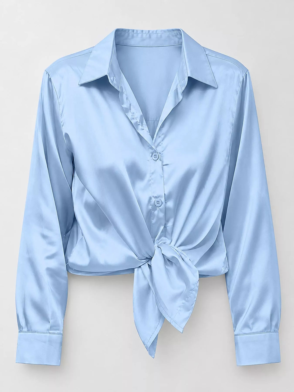 Satin Button-Down Long Sleeve Shirt