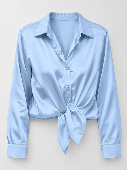 Satin Button-Down Long Sleeve Shirt