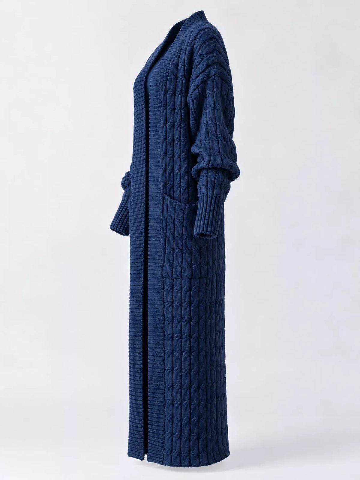 Elegant Cable-Knit Longline Open-Front Cardigan