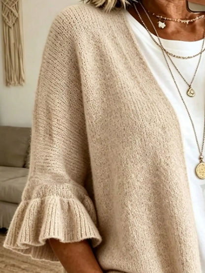 Full Size Ruffle Sleeve Open-Front Cardigan Plus Size