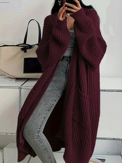 Full Size Chunky Knit Openwork Front Longline Cardigan Plus Size