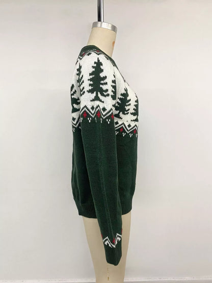 Christmas Tree Pattern Round Neck Sweater