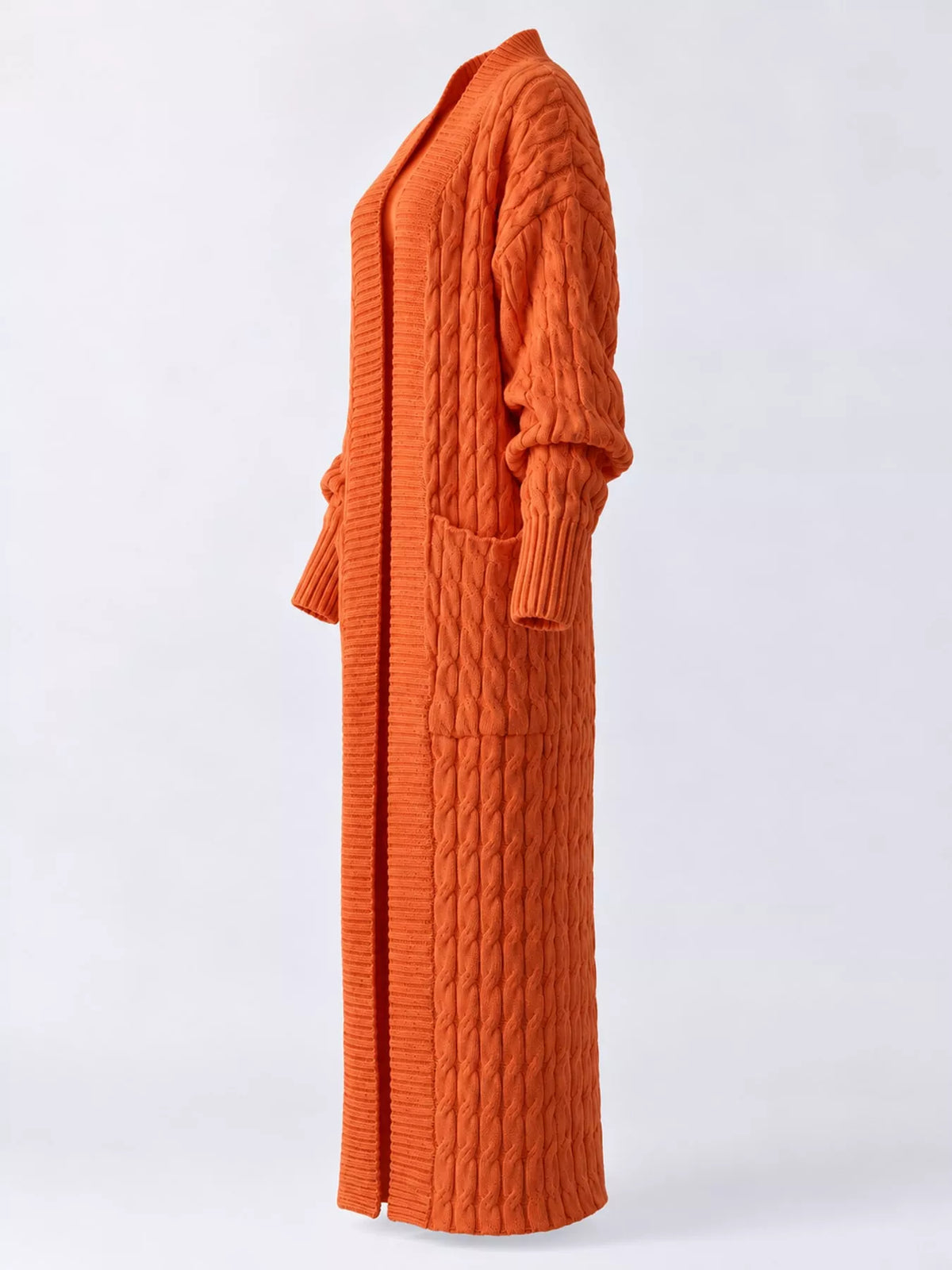 Elegant Cable-Knit Longline Open-Front Cardigan