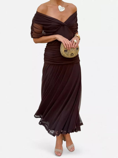 Full Size Off-Shoulder Ruched Maxi Dress Plus Size