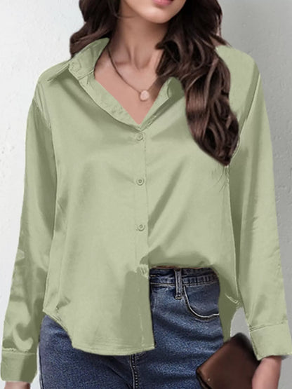 Satin Button-Down Long Sleeve Shirt
