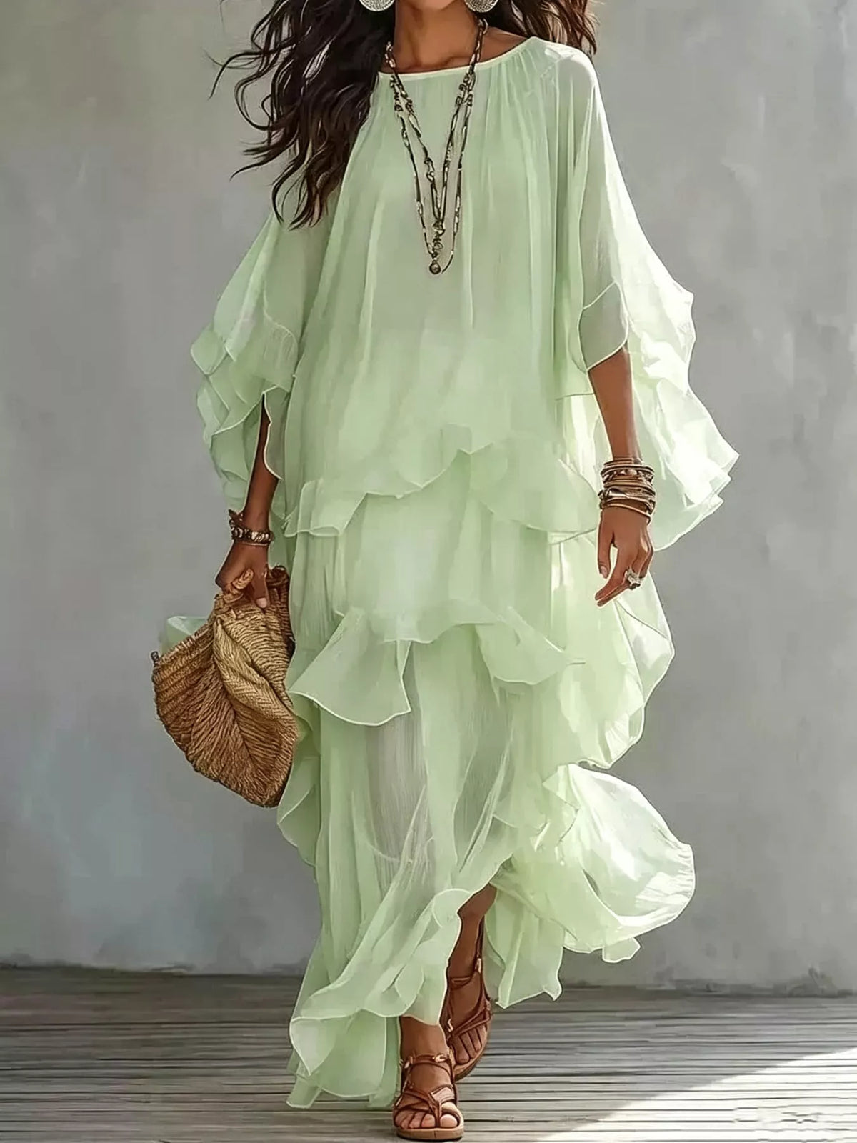 Ruffled Layered Bohemian Maxi Dress