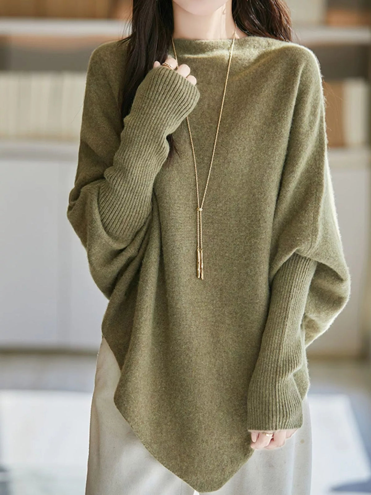 Asymmetrical Lantern Sleeve Sweater