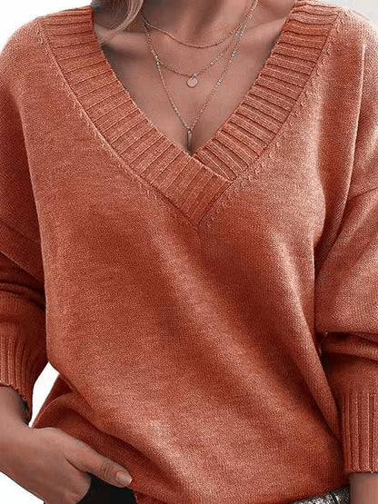 Full Size V-Neck Dropped Shoulder Sweater Plus Size