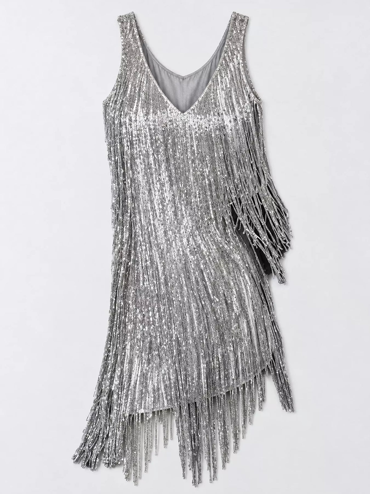 Full Size Fringe Sequin V-Neck Mini Dress Plus Size