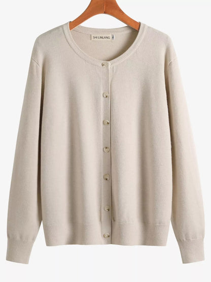 Plus Size Crew Neck Button-Down Knit Cardigan