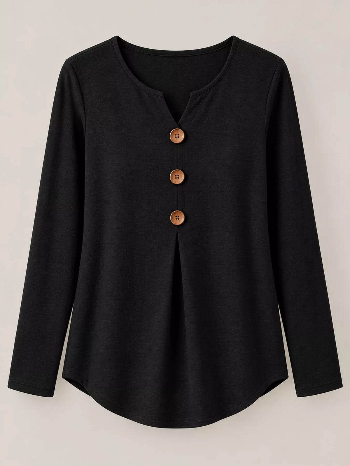 Full Size Long Sleeve Blouse with Decorative Wooden Buttons Plus Size