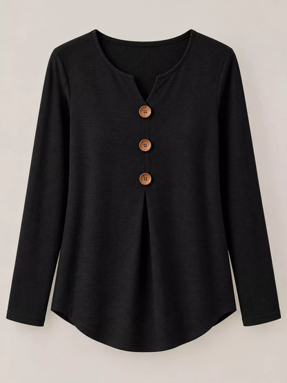 Full Size Long Sleeve Blouse with Decorative Wooden Buttons Plus Size