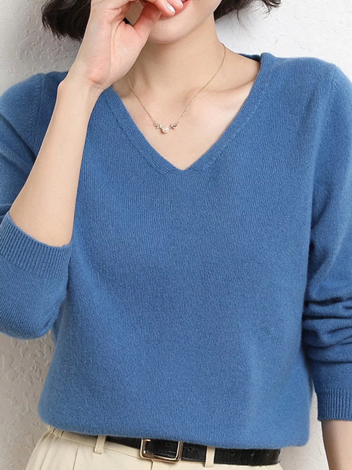 Elegant V-Neck Long Sleeve Soft Knit Top