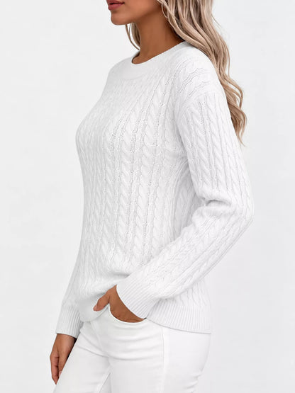 Full Size Cable Knit Round Neck Sweater Plus Size