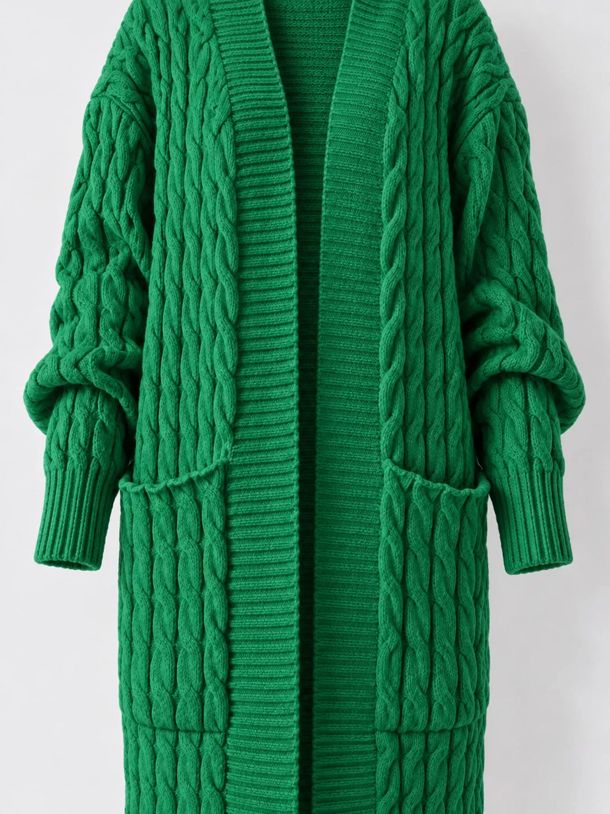 Elegant Cable-Knit Longline Open-Front Cardigan
