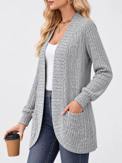 Full Size Classic Ribbed Open-Front Longline Cardigan Plus Size