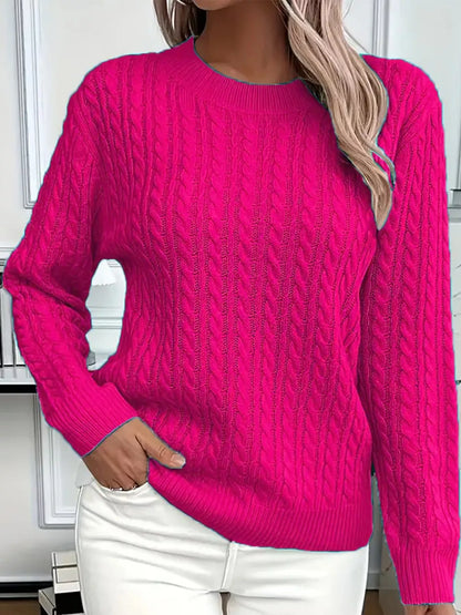 Full Size Cable Knit Round Neck Sweater Plus Size
