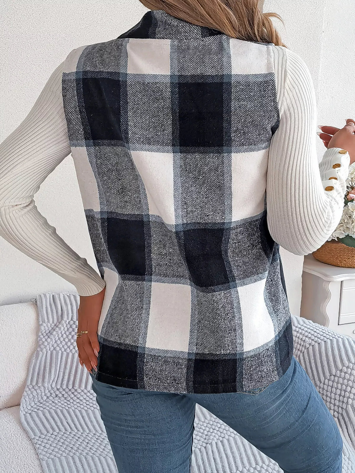 Plaid Open Front Vest