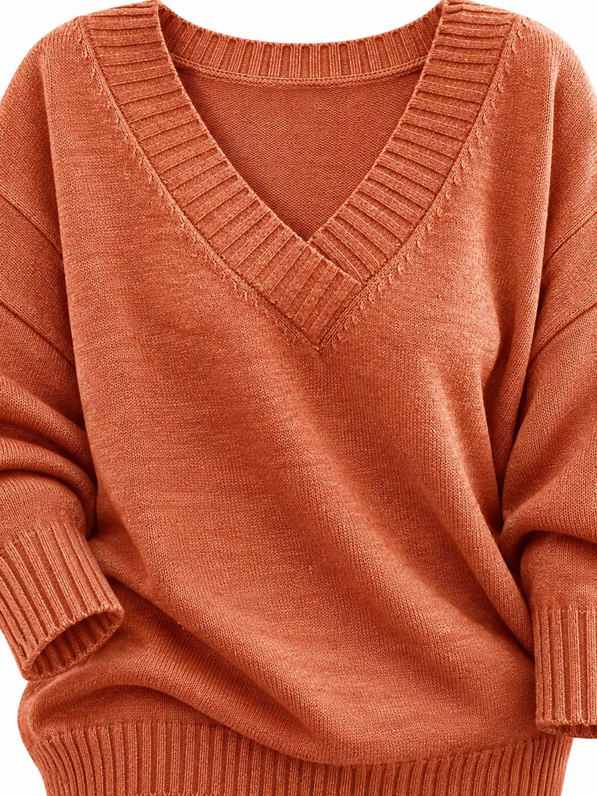 Full Size V-Neck Dropped Shoulder Sweater Plus Size