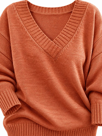 Full Size V-Neck Dropped Shoulder Sweater Plus Size