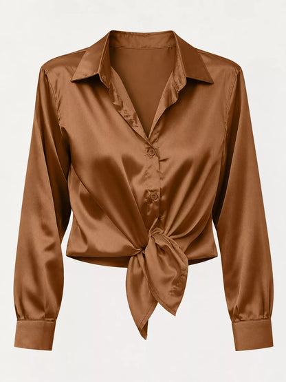 Satin Button-Down Long Sleeve Shirt